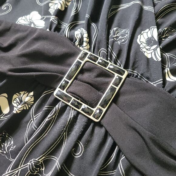 Y2K Apt. 9 Womens M Black Floral Wrap Top V Neck Blouse Waist Tie Boho Long - Picture 2 of 5